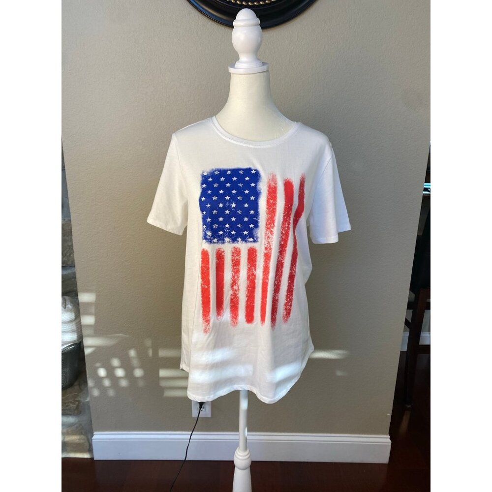 Liberty Park Patriotic Flag Red White Blue T Shirt Top Size Ladies Large 12-14